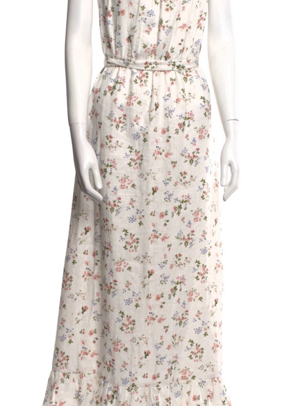 Reformation Linen Floral White Maxi Skirt with Ruffle Hem